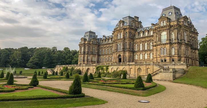 External view of The Bowes Museum building and surrounding landscaped garden